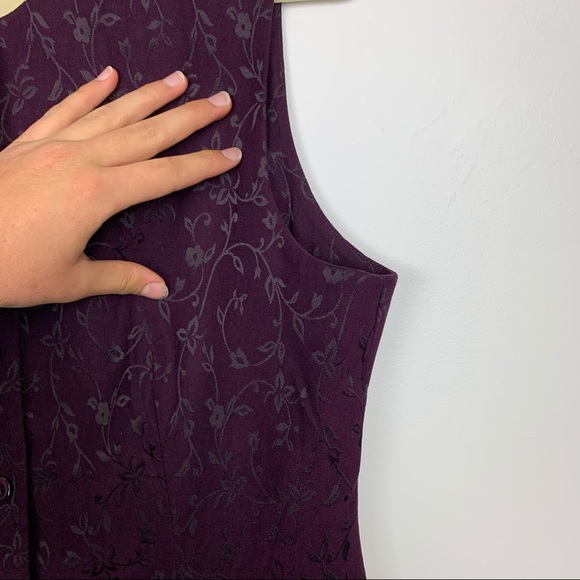 Vintage 80s 90s Deep Purple Floral Jacquard Suit Vest Casual Corner - Picture 12 of 14